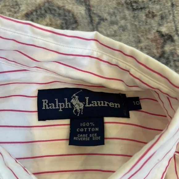 Ralph Lauren Women's Pink and White Striped Button-Down Shirt - Picture 3 of 3